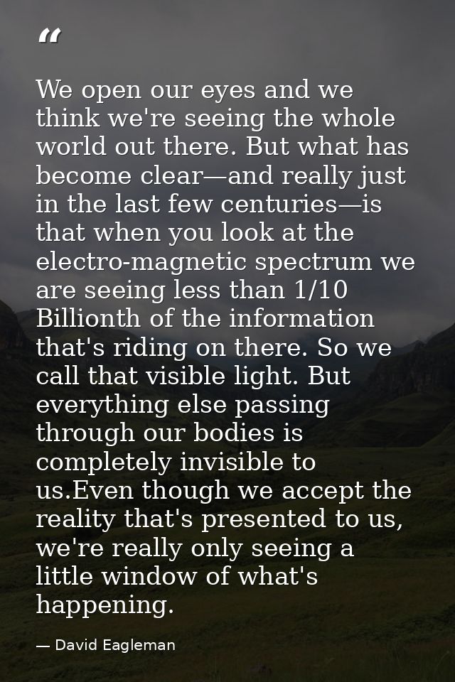 We open our eyes and we think we're seeing the whole world out there. But what has become clear—and really just in the l — David Eagleman