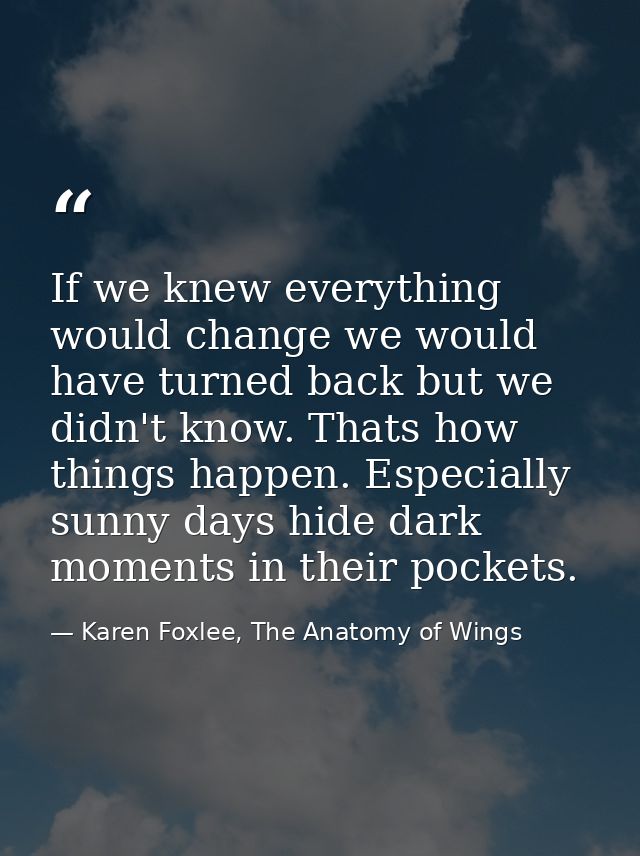 If we knew everything would change we would have turned back but we didn't know. Thats how things happen. Especially sun — Karen Foxlee, The Anatomy of Wings