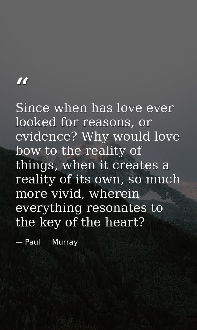 Since when has love ever looked for reasons, or evidence? Why would love bow to the reality of things, when it creates a — Paul     Murray