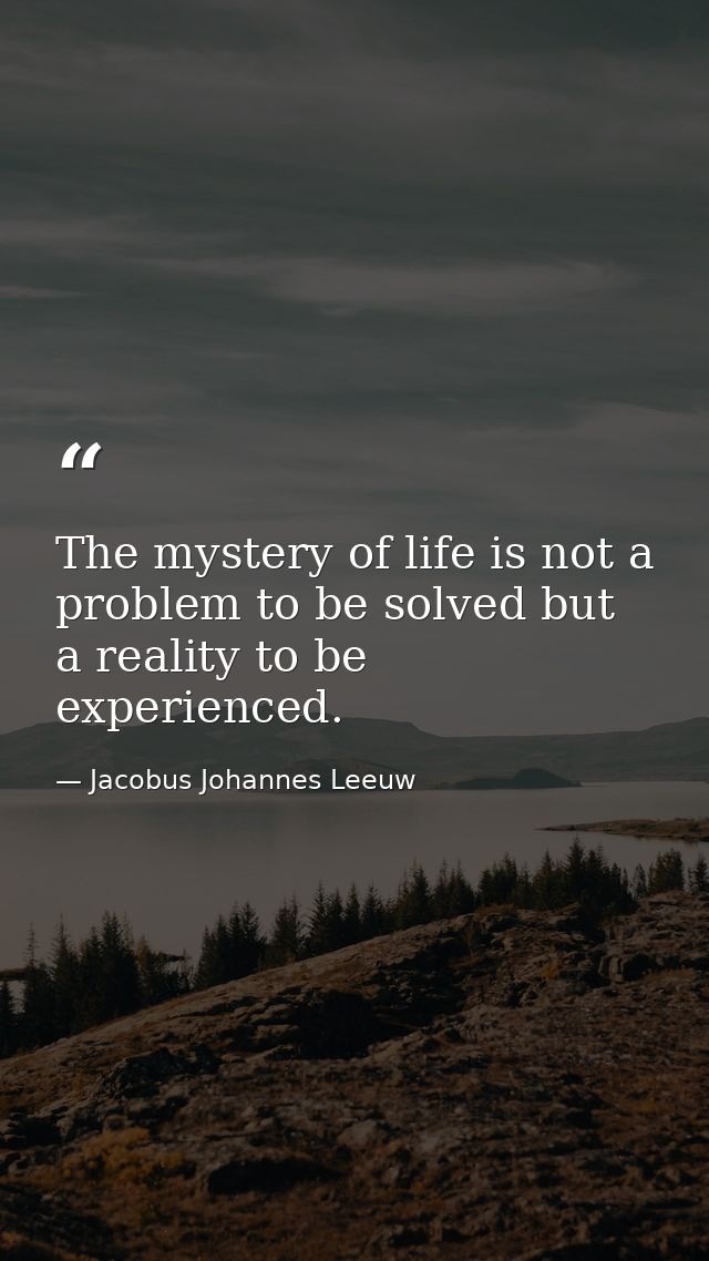 The mystery of life is not a problem to be solved but a reality to be experienced. — Jacobus Johannes Leeuw