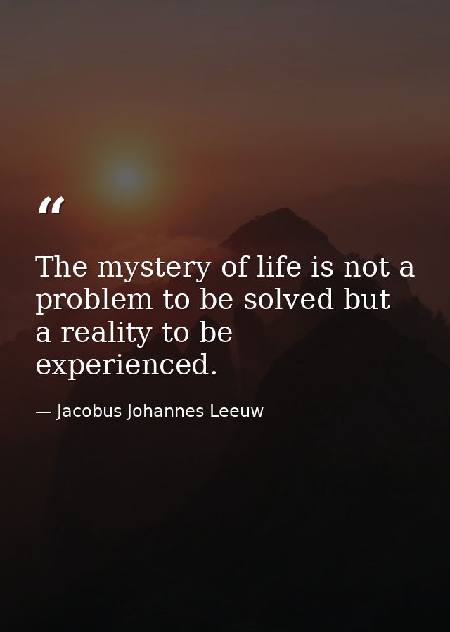 The mystery of life is not a problem to be solved but a reality to be experienced. — Jacobus Johannes Leeuw