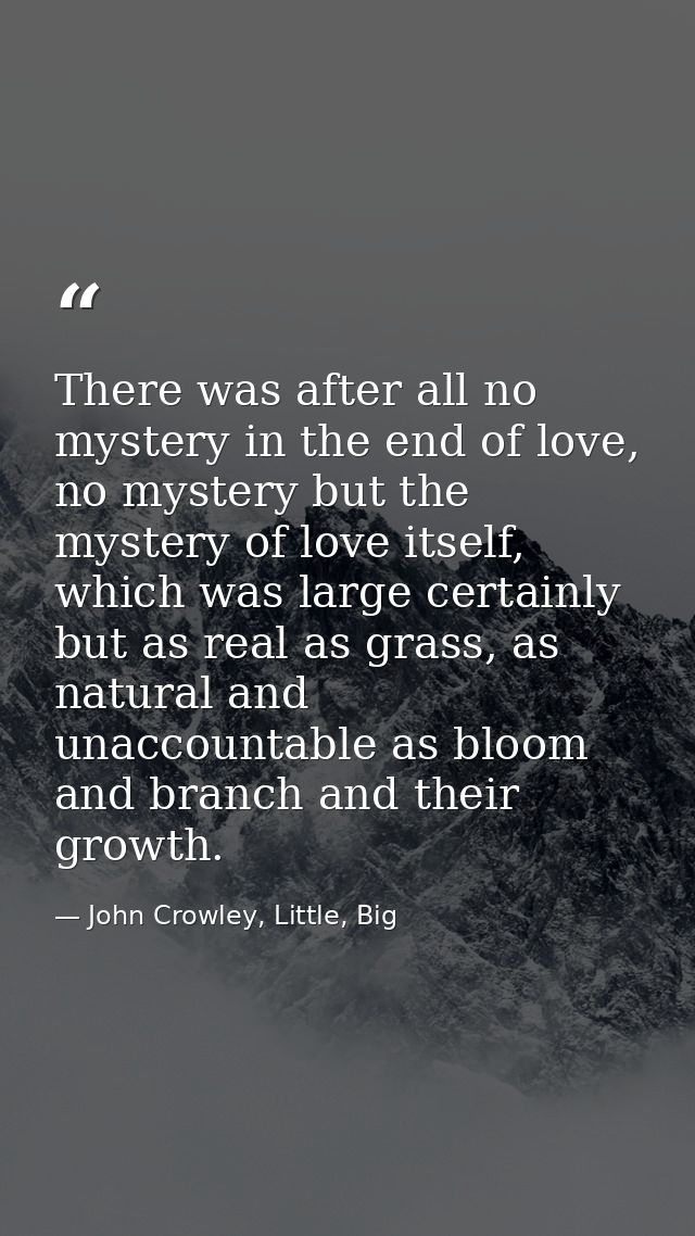 There was after all no mystery in the end of love, no mystery but the mystery of love itself, which was large certainly  — John Crowley, Little, Big