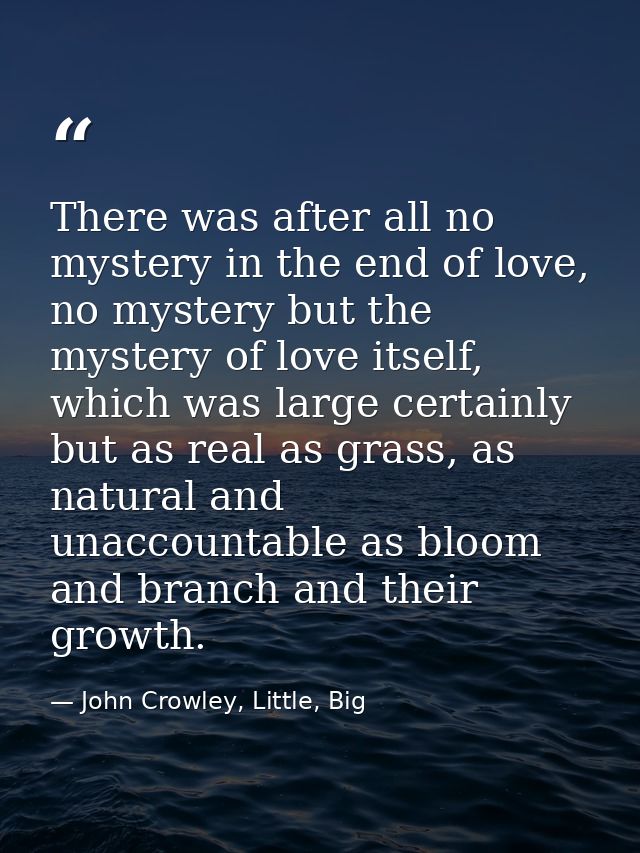 There was after all no mystery in the end of love, no mystery but the mystery of love itself, which was large certainly  — John Crowley, Little, Big