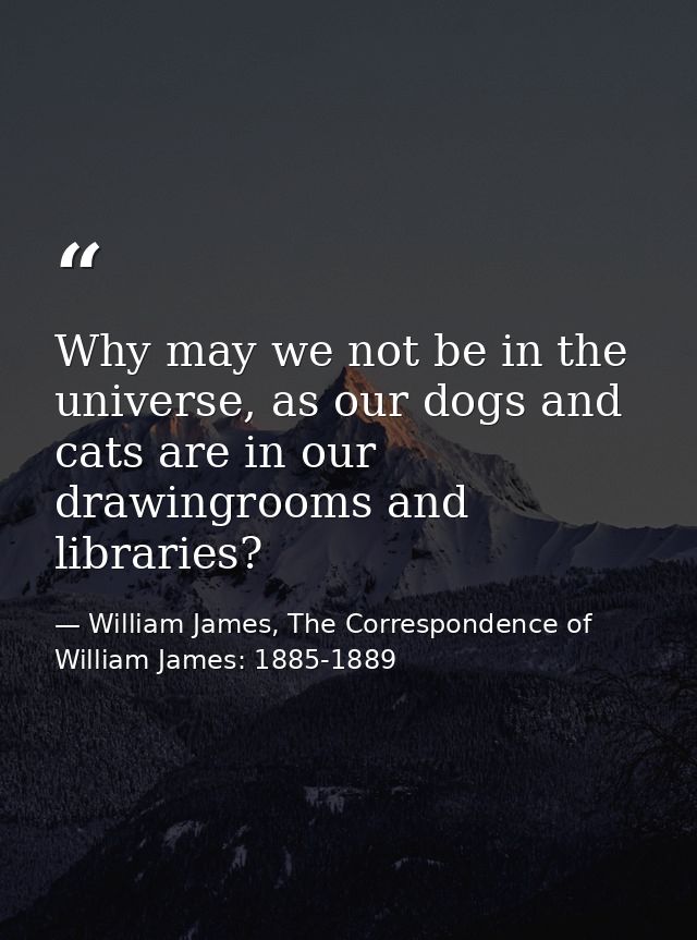 Why may we not be in the universe, as our dogs and cats are in our drawingrooms and libraries? — William James, The Correspondence of William James: 1885-1889