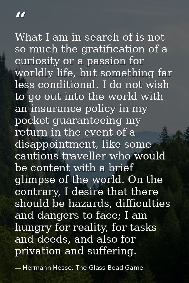 What I am in search of is not so much the gratification of a curiosity or a passion for worldly life, but something far  — Hermann Hesse, The Glass Bead Game