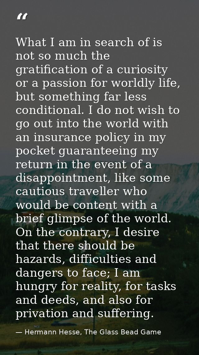 What I am in search of is not so much the gratification of a curiosity or a passion for worldly life, but something far  — Hermann Hesse, The Glass Bead Game