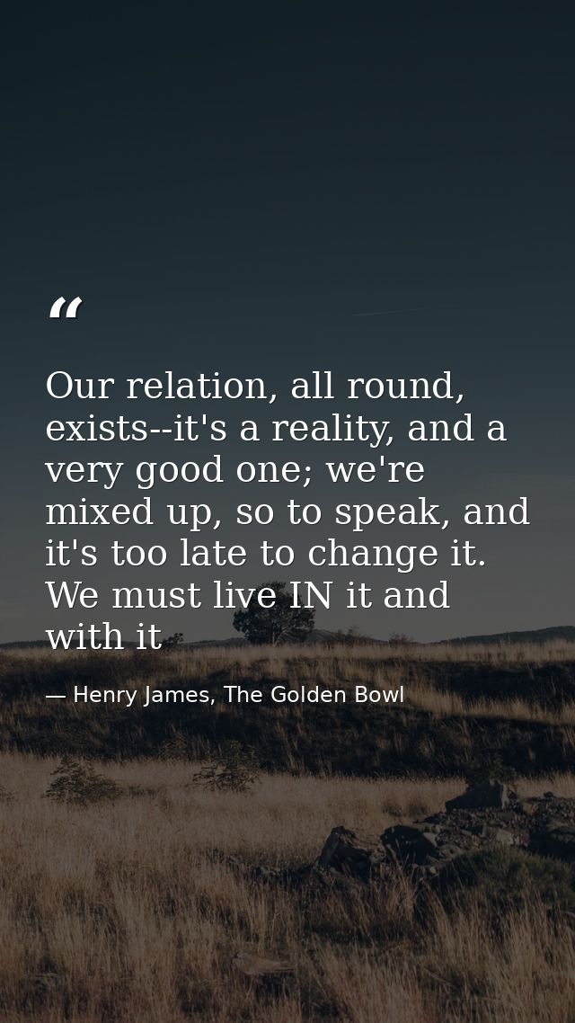 Our relation, all round, exists--it's a reality, and a very good one; we're mixed up, so to speak, and it's too late to  — Henry James, The Golden Bowl