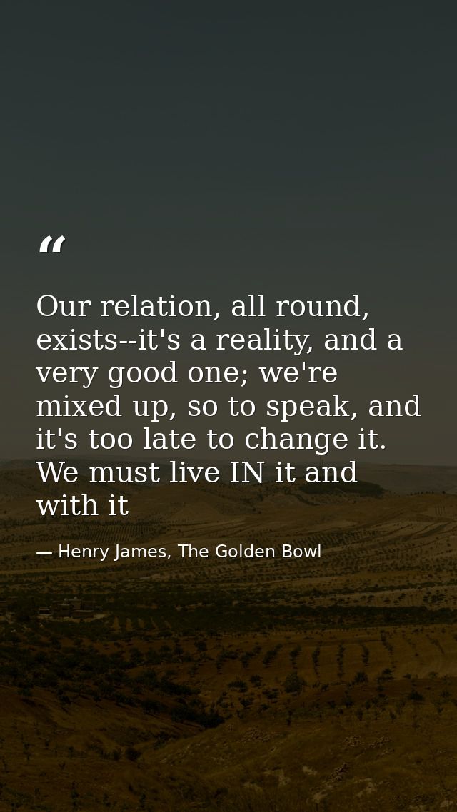 Our relation, all round, exists--it's a reality, and a very good one; we're mixed up, so to speak, and it's too late to  — Henry James, The Golden Bowl