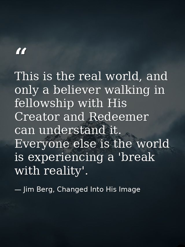 This is the real world, and only a believer walking in fellowship with His Creator and Redeemer can understand it. Every — Jim Berg, Changed Into His Image