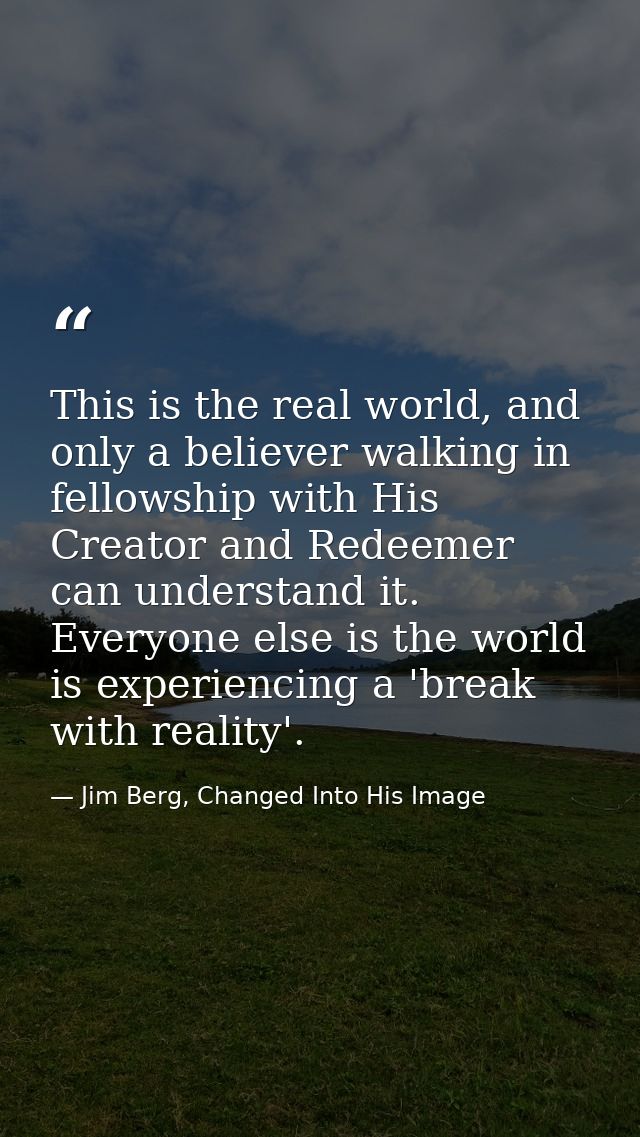 This is the real world, and only a believer walking in fellowship with His Creator and Redeemer can understand it. Every — Jim Berg, Changed Into His Image
