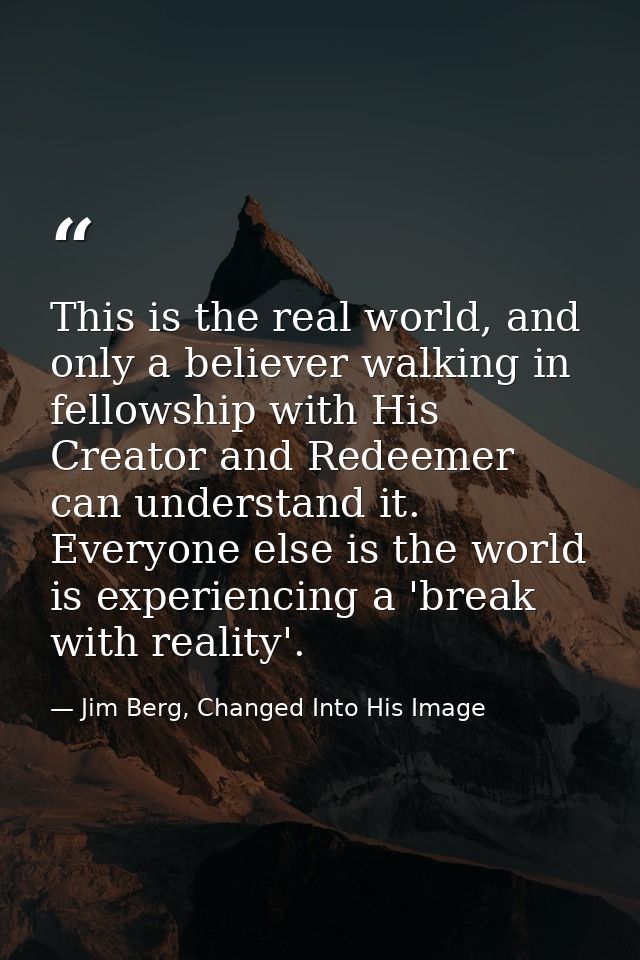 This is the real world, and only a believer walking in fellowship with His Creator and Redeemer can understand it. Every — Jim Berg, Changed Into His Image