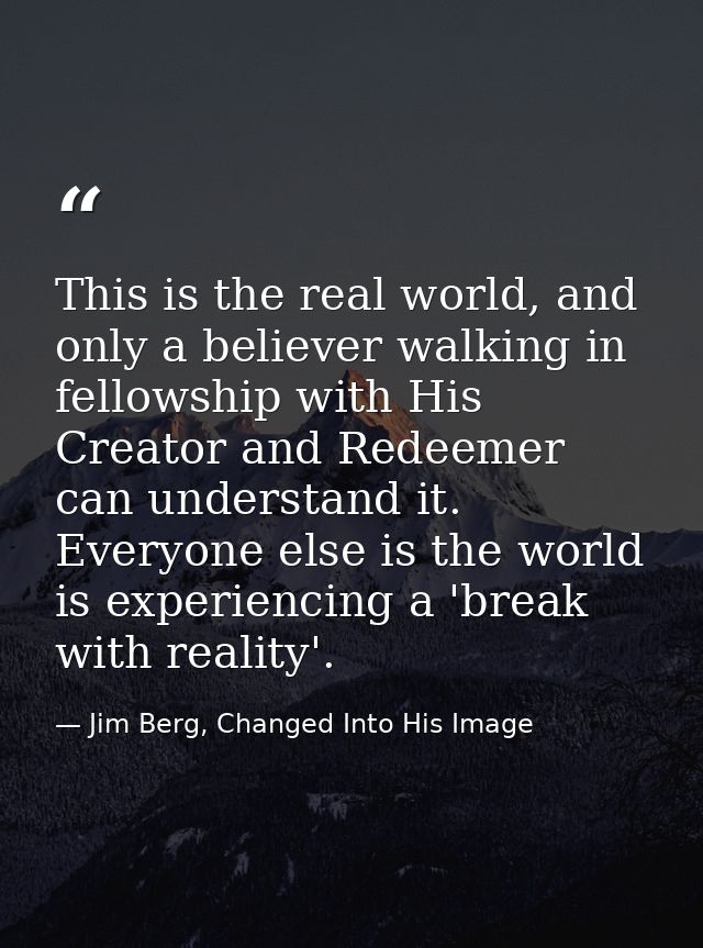 This is the real world, and only a believer walking in fellowship with His Creator and Redeemer can understand it. Every — Jim Berg, Changed Into His Image
