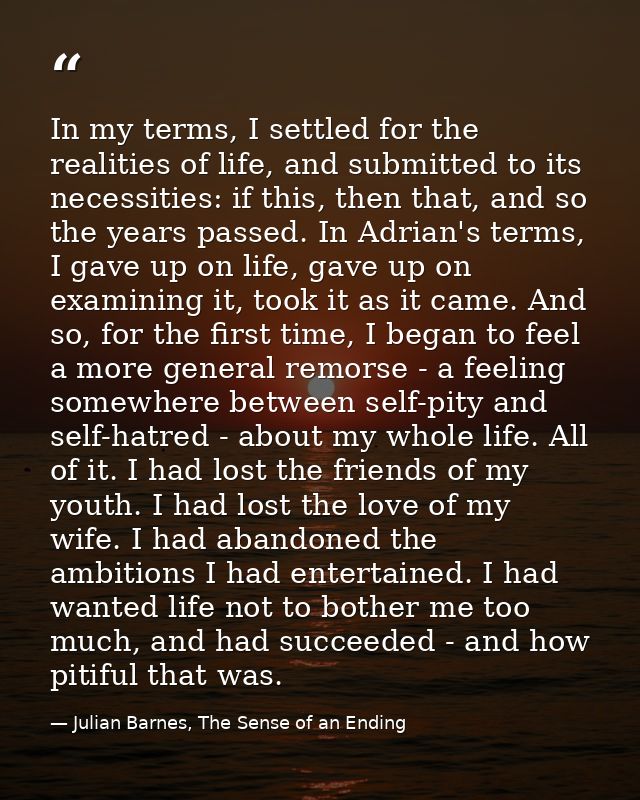 In my terms, I settled for the realities of life, and submitted to its necessities: if this, then that, and so the years — Julian Barnes, The Sense of an Ending