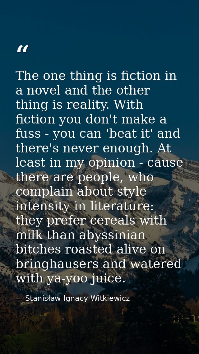 The one thing is fiction in a novel and the other thing is reality. With fiction you don't make a fuss - you can 'beat i — Stanisław Ignacy Witkiewicz