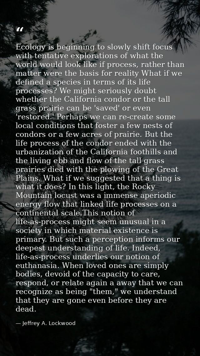 Ecology is beginning to slowly shift focus with tentative explorations of what the world would look like if process, rat — Jeffrey A. Lockwood