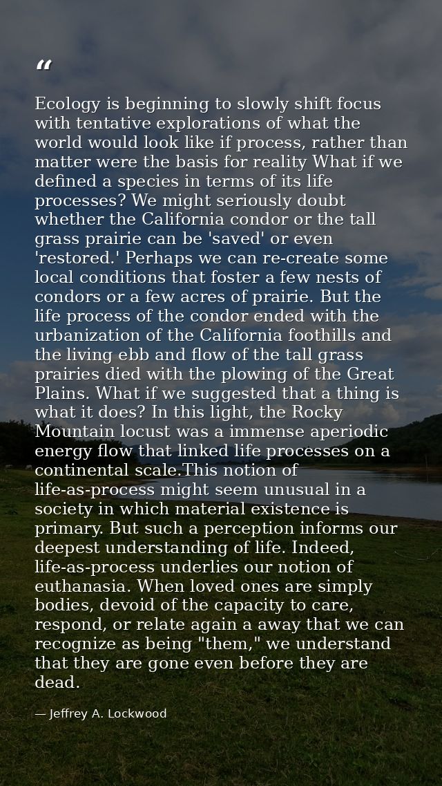 Ecology is beginning to slowly shift focus with tentative explorations of what the world would look like if process, rat — Jeffrey A. Lockwood