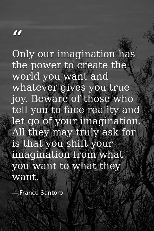 Only our imagination has the power to create the world you want and whatever gives you true joy. Beware of those who tel — Franco Santoro