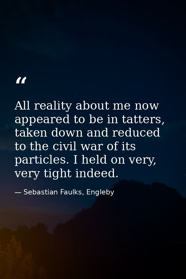 All reality about me now appeared to be in tatters, taken down and reduced to the civil war of its particles. I held on  — Sebastian Faulks, Engleby
