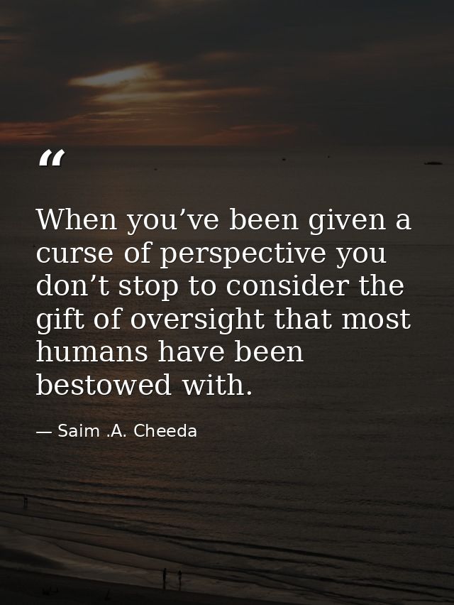 When you’ve been given a curse of perspective you don’t stop to consider the gift of oversight that most humans have bee — Saim .A. Cheeda