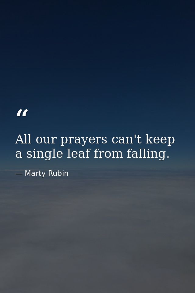 All our prayers can't keep a single leaf from falling. — Marty Rubin