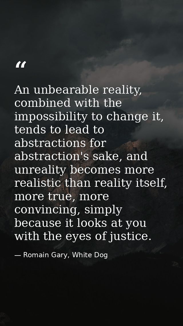 An unbearable reality, combined with the impossibility to change it, tends to lead to abstractions for abstraction's sak — Romain Gary, White Dog