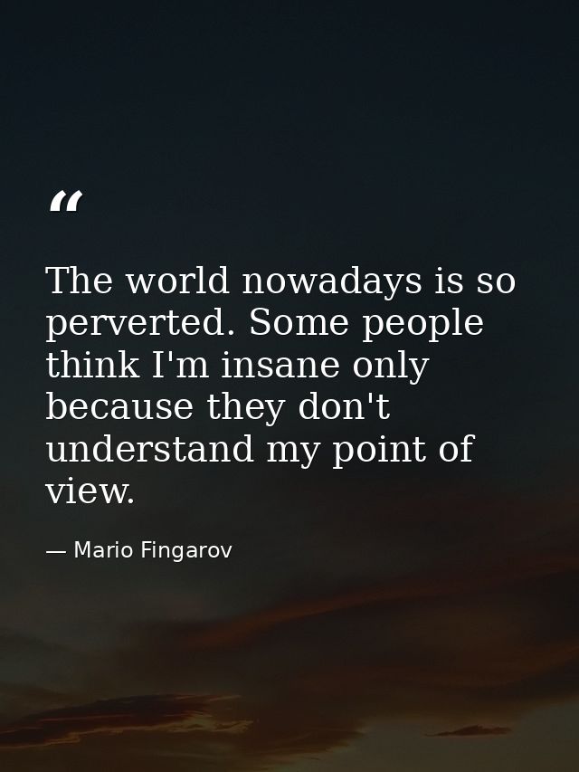 The world nowadays is so perverted. Some people think I'm insane only because they don't understand my point of view. — Mario Fingarov