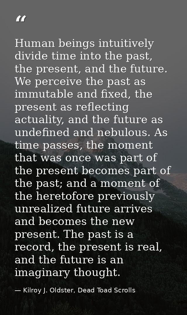 Human beings intuitively divide time into the past, the present, and the future. We perceive the past as immutable and f — Kilroy J. Oldster, Dead Toad Scrolls