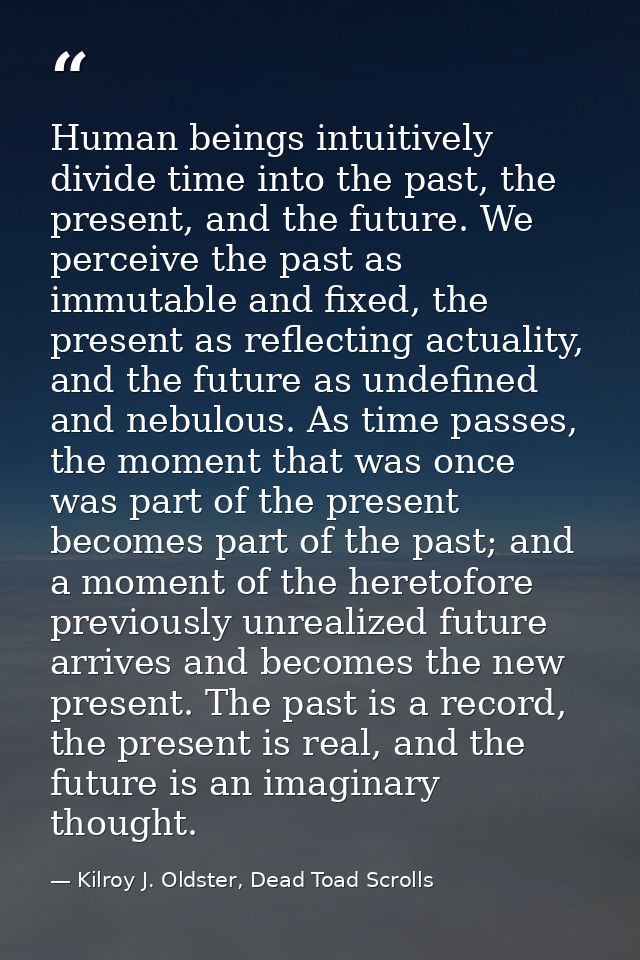 Human beings intuitively divide time into the past, the present, and the future. We perceive the past as immutable and f — Kilroy J. Oldster, Dead Toad Scrolls