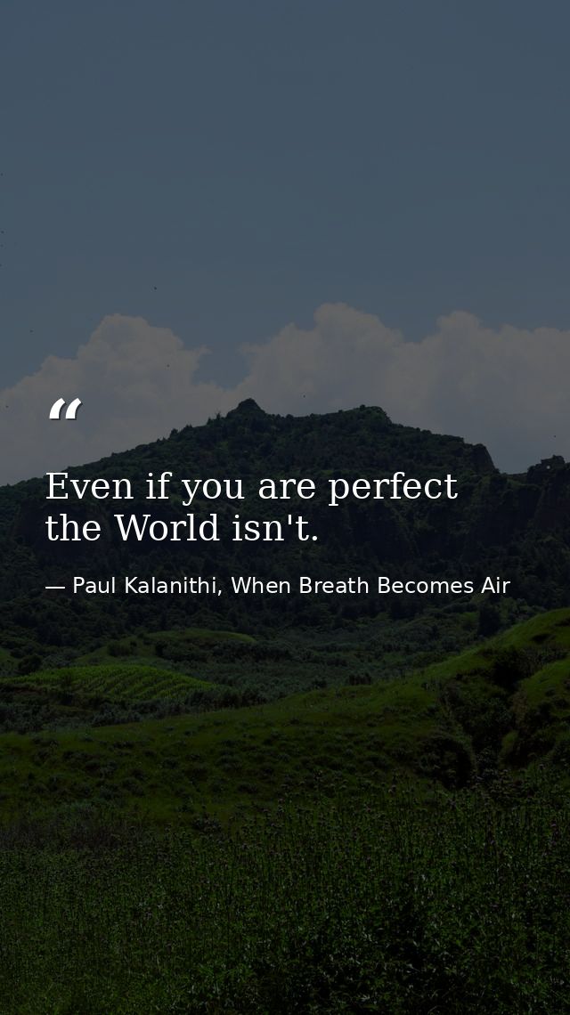 Even if you are perfect the World isn't. — Paul Kalanithi, When Breath Becomes Air