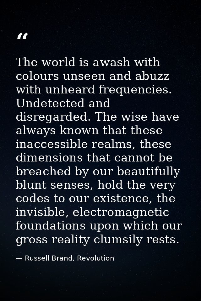 The world is awash with colours unseen and abuzz with unheard frequencies. Undetected and disregarded. The wise have alw — Russell Brand, Revolution