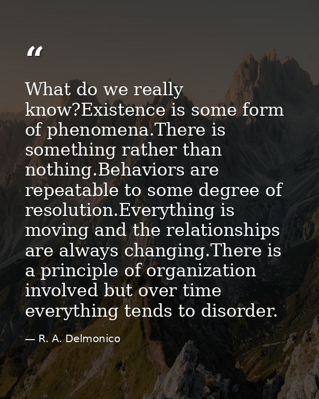 What do we really know?Existence is some form of phenomena.There is something rather than nothing.Behaviors are repeatab — R. A. Delmonico