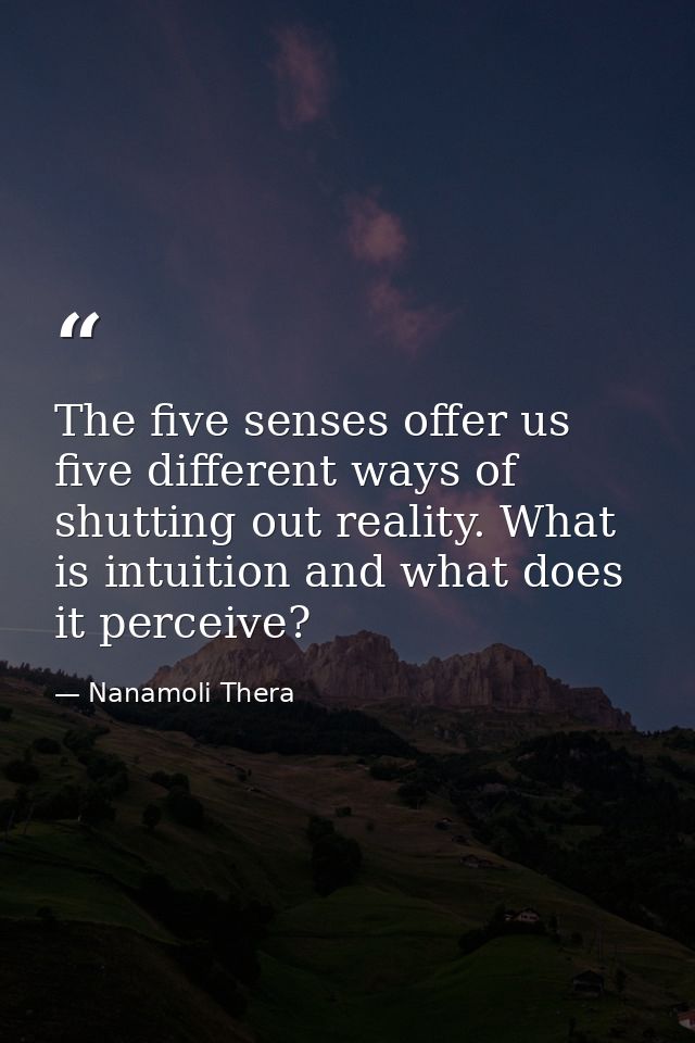 The five senses offer us five different ways of shutting out reality. What is intuition and what does it perceive? — Nanamoli Thera