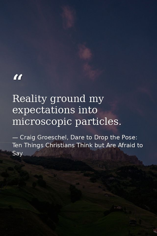 Reality ground my expectations into microscopic particles. — Craig Groeschel, Dare to Drop the Pose: Ten Things Christians Think but Are Afraid to Say
