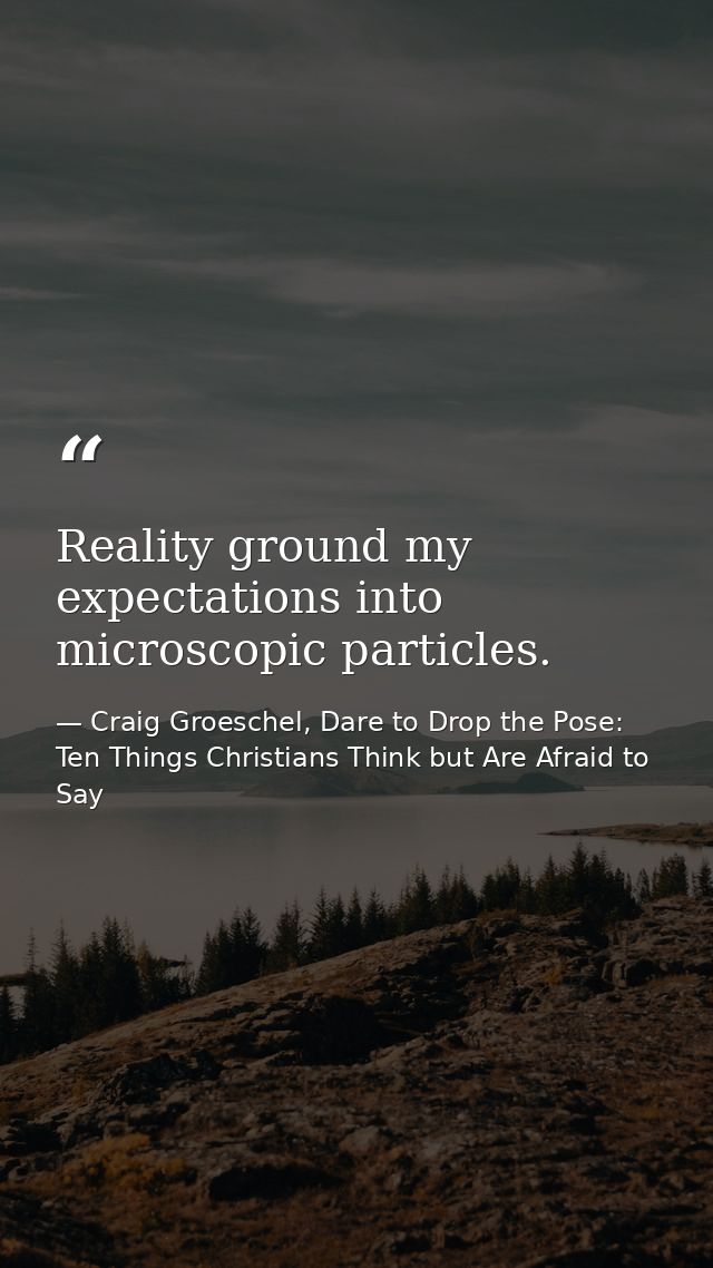 Reality ground my expectations into microscopic particles. — Craig Groeschel, Dare to Drop the Pose: Ten Things Christians Think but Are Afraid to Say