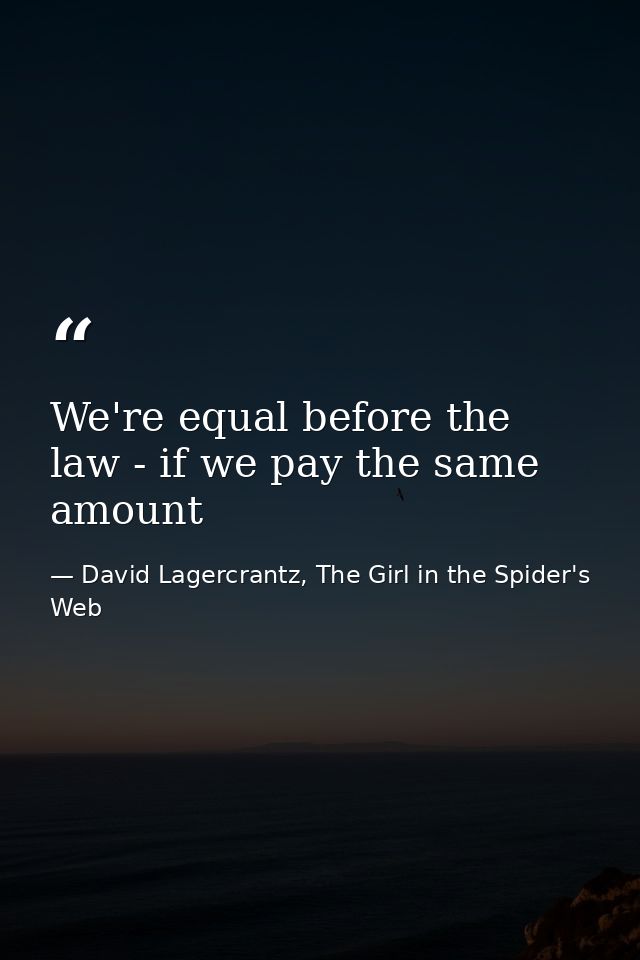 We're equal before the law - if we pay the same amount — David Lagercrantz, The Girl in the Spider's Web