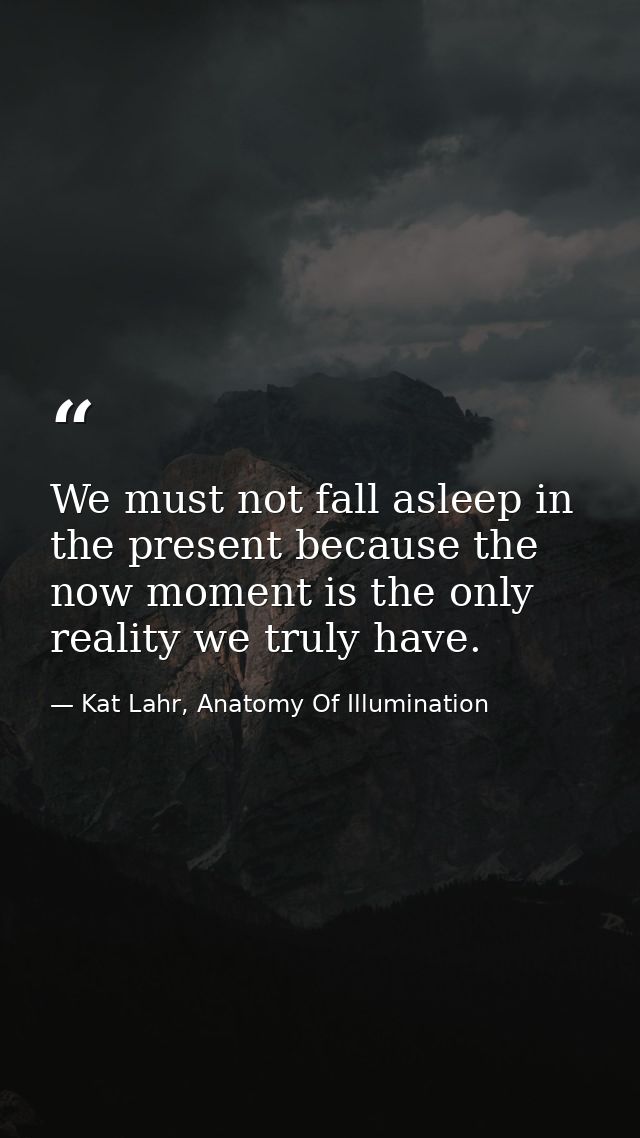We must not fall asleep in the present because the now moment is the only reality we truly have. — Kat Lahr, Anatomy Of Illumination