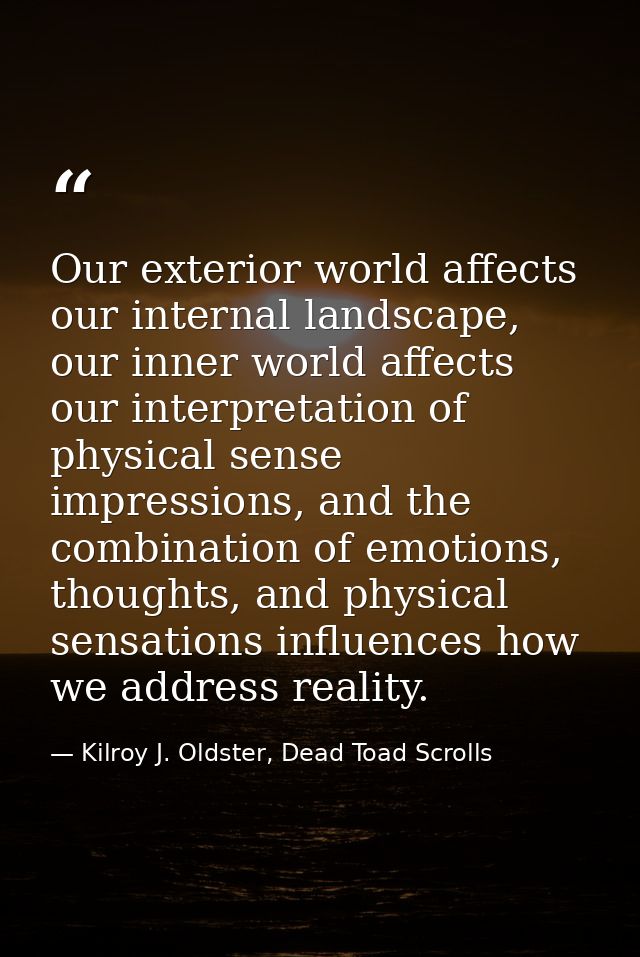 Our exterior world affects our internal landscape, our inner world affects our interpretation of physical sense impressi — Kilroy J. Oldster, Dead Toad Scrolls