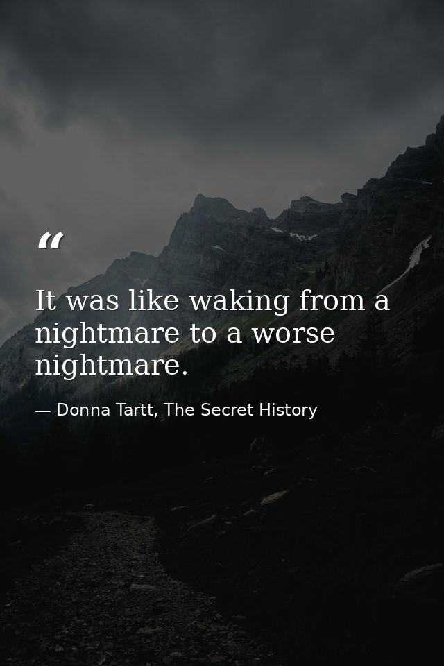 It was like waking from a nightmare to a worse nightmare. — Donna Tartt, The Secret History
