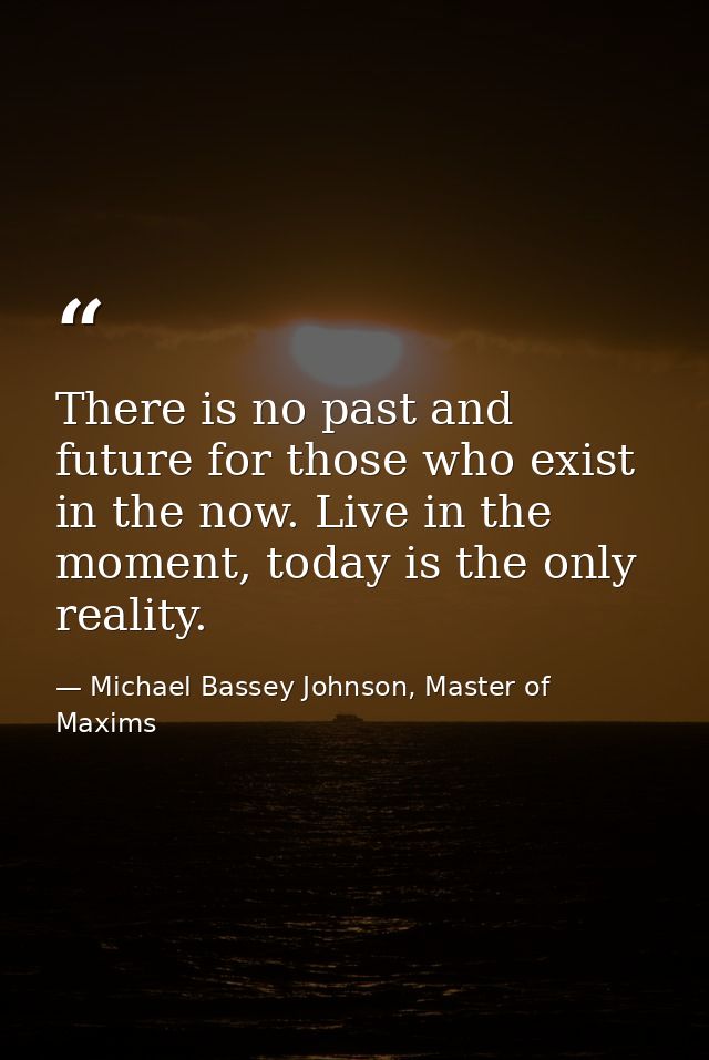 There is no past and future for those who exist in the now. Live in the moment, today is the only reality. — Michael Bassey Johnson, Master of Maxims