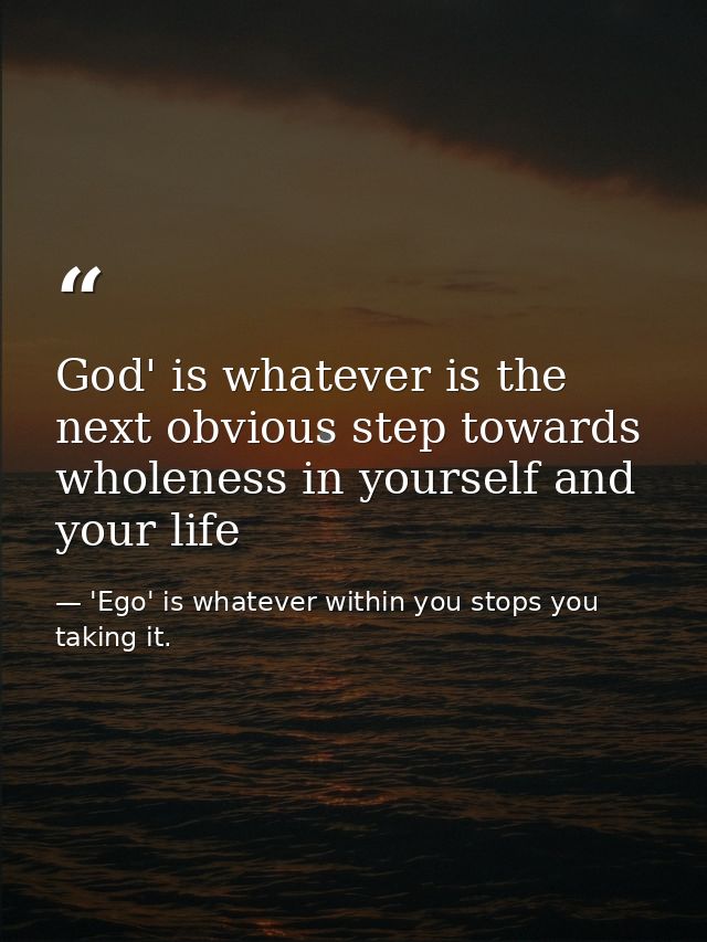 God' is whatever is the next obvious step towards wholeness in yourself and your life — 'Ego' is whatever within you stops you taking it.