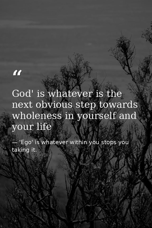 God' is whatever is the next obvious step towards wholeness in yourself and your life — 'Ego' is whatever within you stops you taking it.