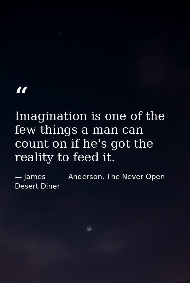 Imagination is one of the few things a man can count on if he's got the reality to feed it. — James          Anderson, The Never-Open Desert Diner