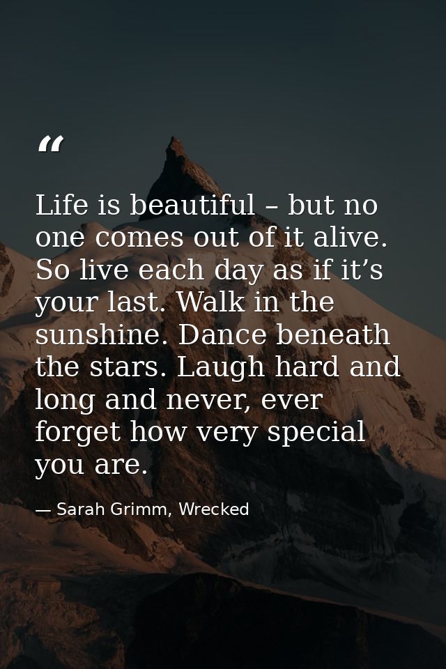 Life is beautiful – but no one comes out of it alive. So live each day as if it’s your last. Walk in the sunshine. Dance — Sarah Grimm, Wrecked