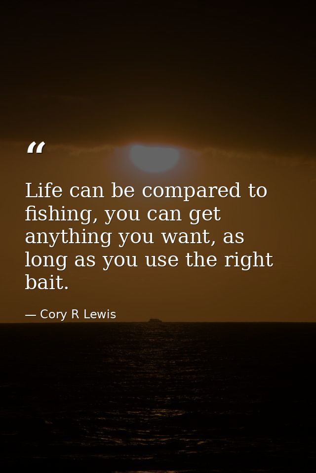 Life can be compared to fishing, you can get anything you want, as long as you use the right bait. — Cory R Lewis