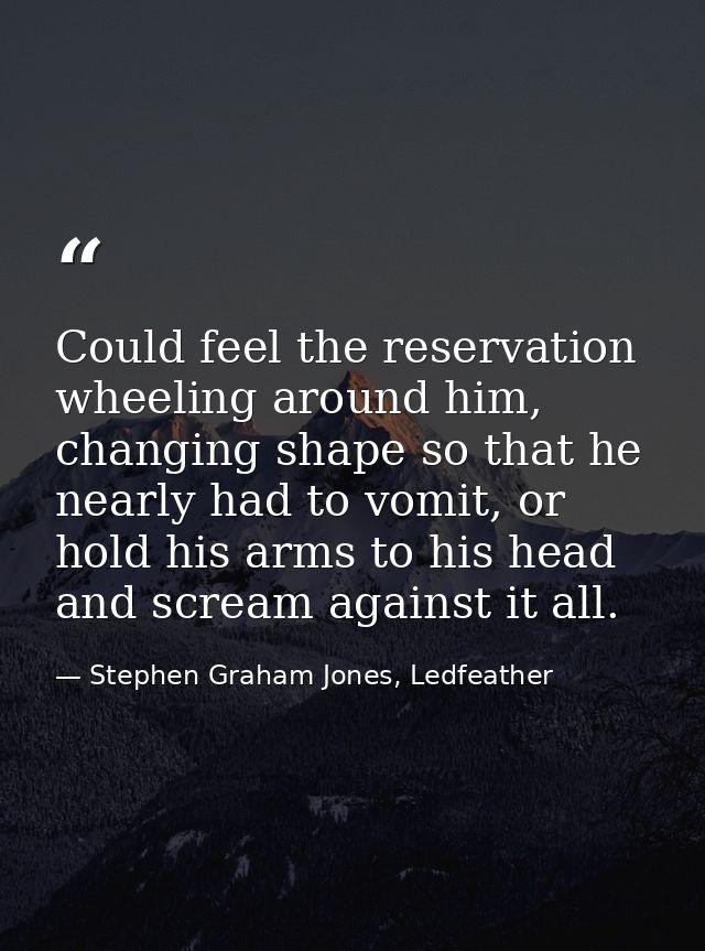 Could feel the reservation wheeling around him, changing shape so that he nearly had to vomit, or hold his arms to his h — Stephen Graham Jones, Ledfeather