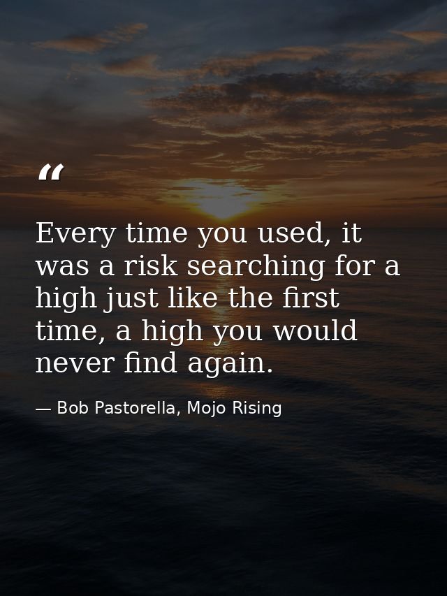 Every time you used, it was a risk searching for a high just like the first time, a high you would never find again. — Bob Pastorella, Mojo Rising