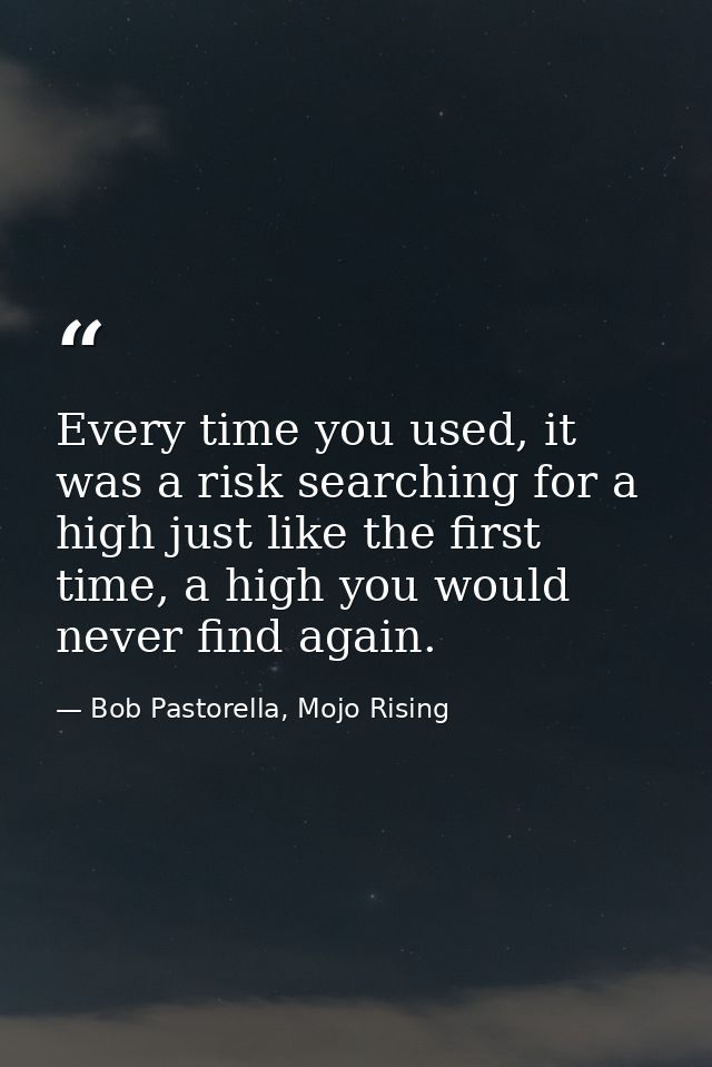 Every time you used, it was a risk searching for a high just like the first time, a high you would never find again. — Bob Pastorella, Mojo Rising