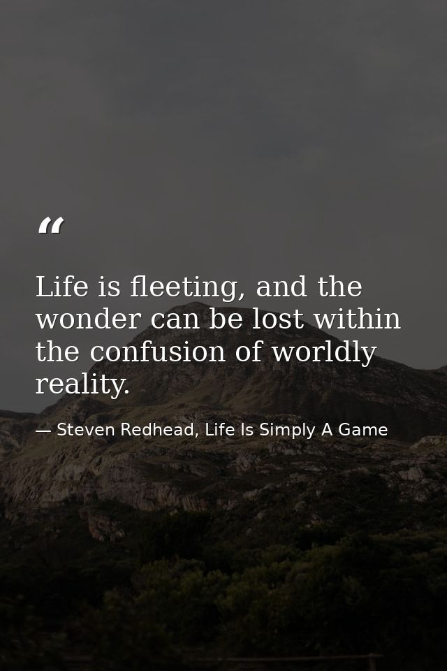 Life is fleeting, and the wonder can be lost within the confusion of worldly reality. — Steven Redhead, Life Is Simply A Game