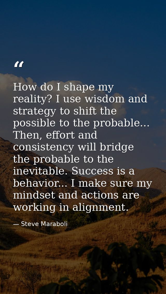 How do I shape my reality? I use wisdom and strategy to shift the possible to the probable... Then, effort and consisten — Steve Maraboli