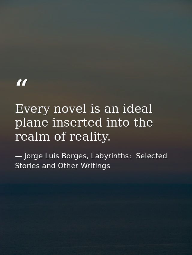 Every novel is an ideal plane inserted into the realm of reality. — Jorge Luis Borges, Labyrinths:  Selected Stories and Other Writings